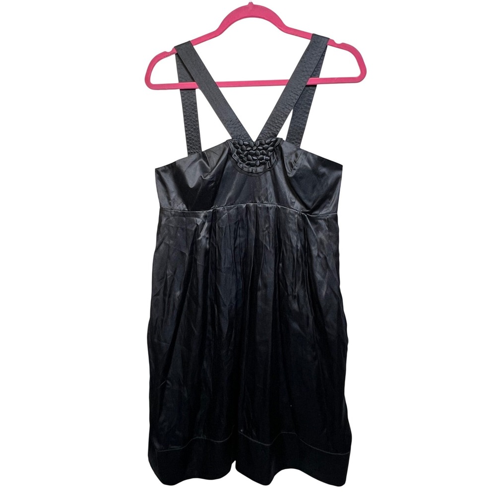 Club Monaco Black Silk Blend Satin Mini Dress Pockets Size 10 Cocktail Y2K